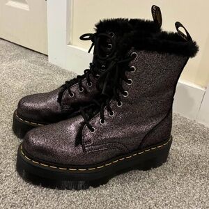 Dr. Marten’s Jadon Boot Faux Fir Lined Metallic Leather Platforms